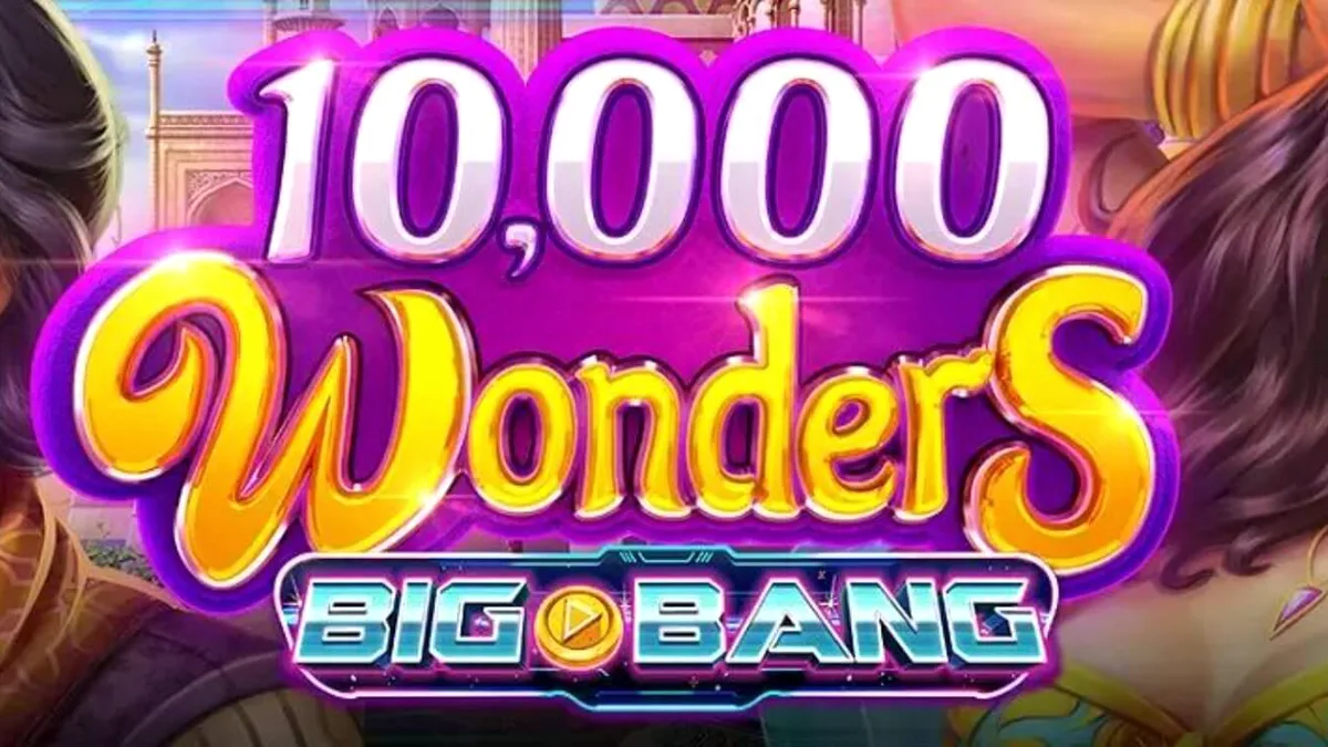 Tampilan visual slot 10,000 Wonders Big Bang dengan latar belakang kuil Timur Tengah yang megah.